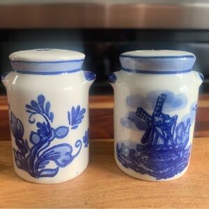 Vintage Delft Blue porcelain salt and pepper shakers mini milk cans